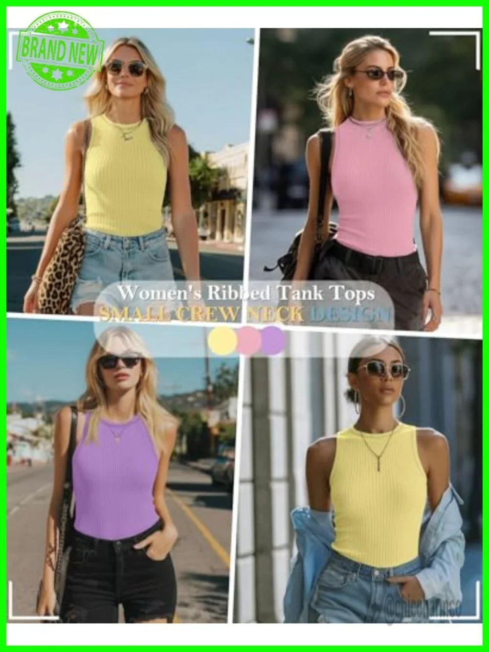 3 Pack Ribbed Cotton Tank Tops Sleeveless Slim Fit Crew Neck Summer Basic Tees